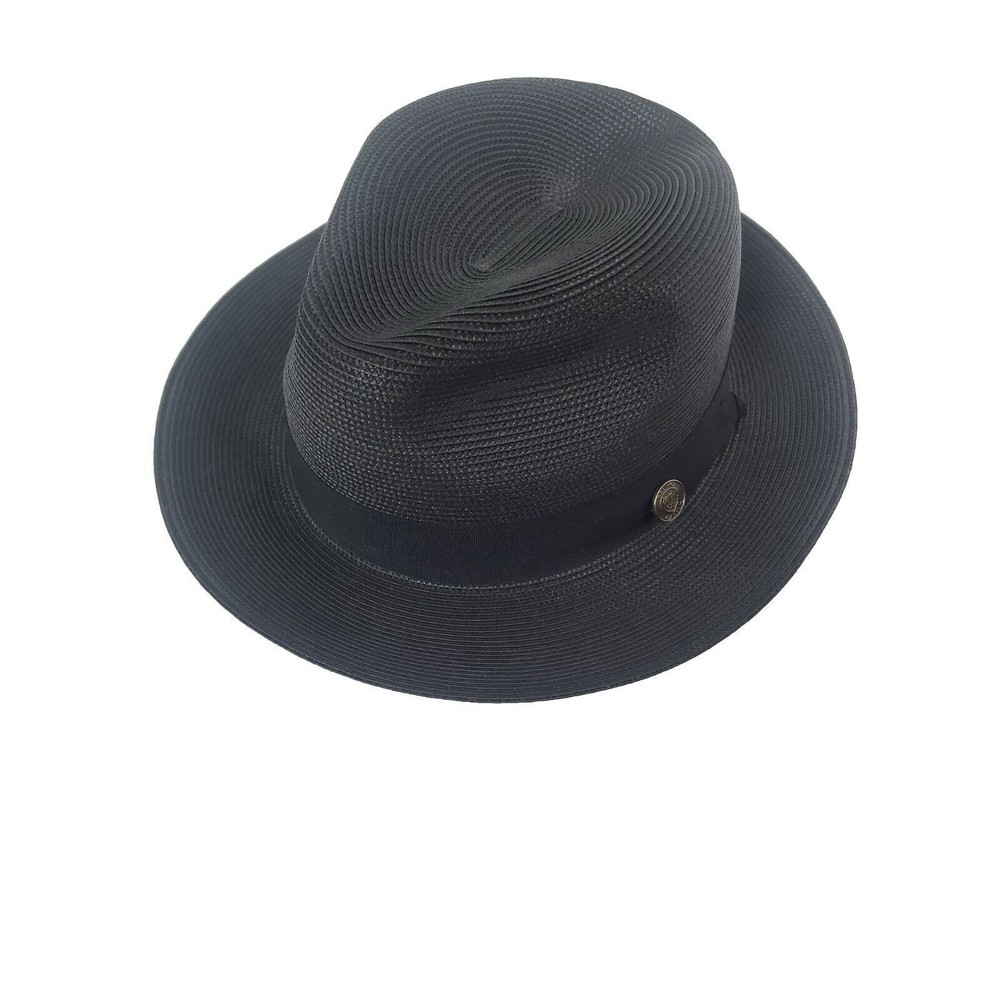 Bruno Capelo Francesco Collection  Natural Straw Fedora Hat Snap Brim Mens Black